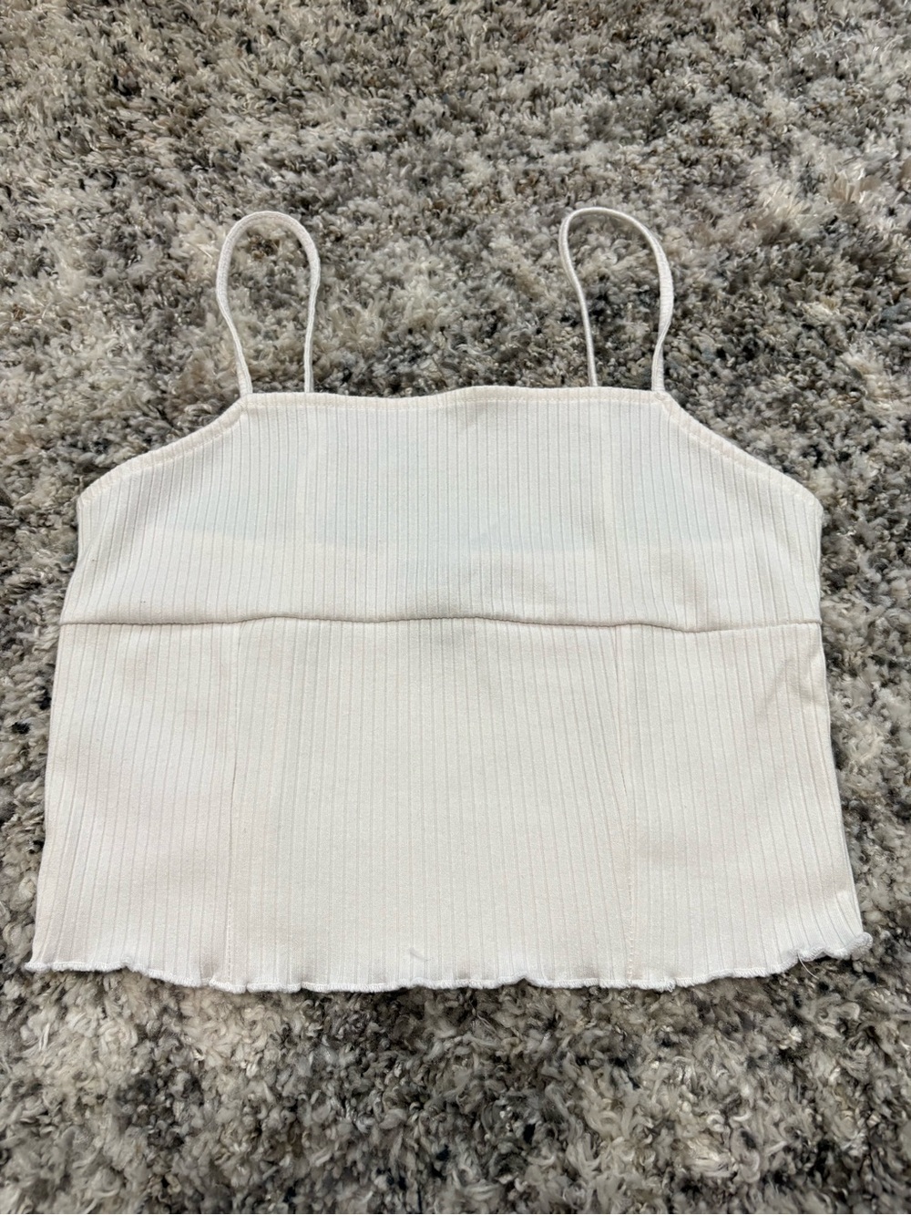 Forever 21 Cream Ribbed Spaghetti Strap Crop Top